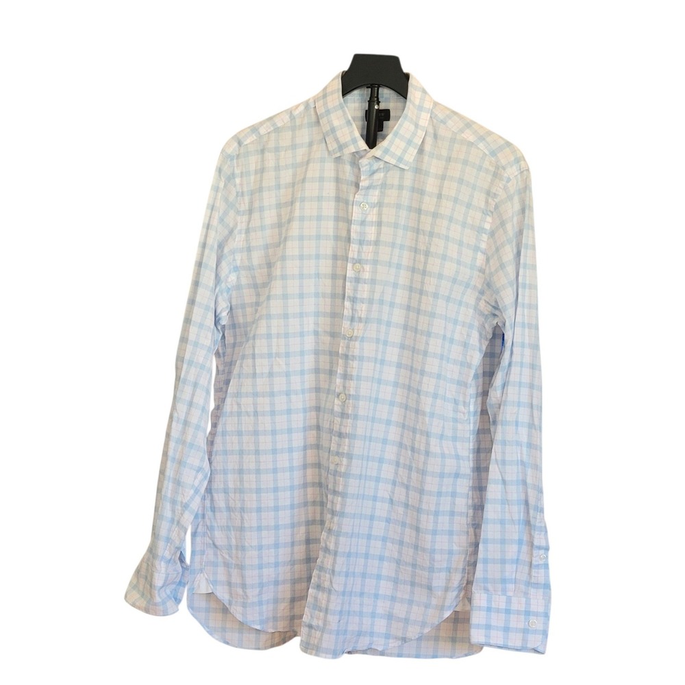 J.Crew Ludlow Mens Large Blue White Gingham 120s 2-Ply Cotton Button Down Shirt